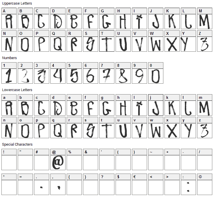 Zdarx Font Character Map