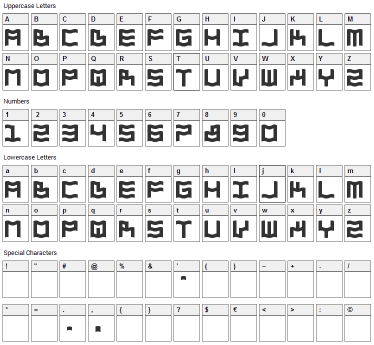 Zdyk Aquarius Font Character Map