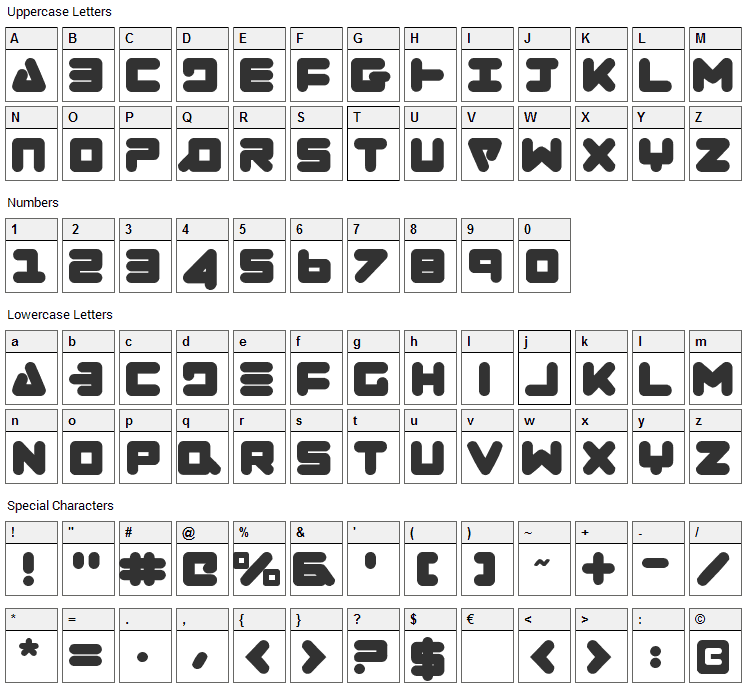 Zealot Font Character Map