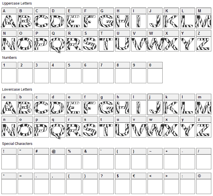 Zebra Font Character Map
