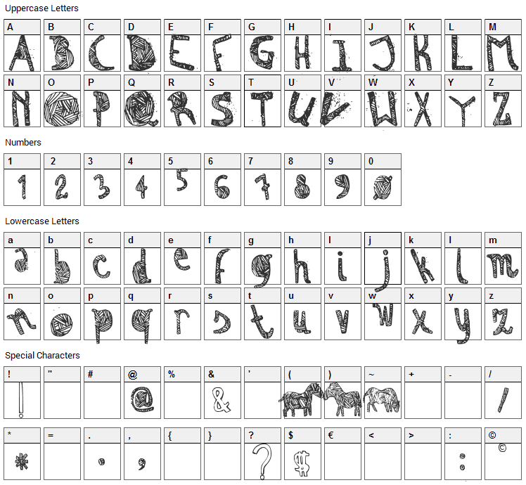 Zebra Font Character Map