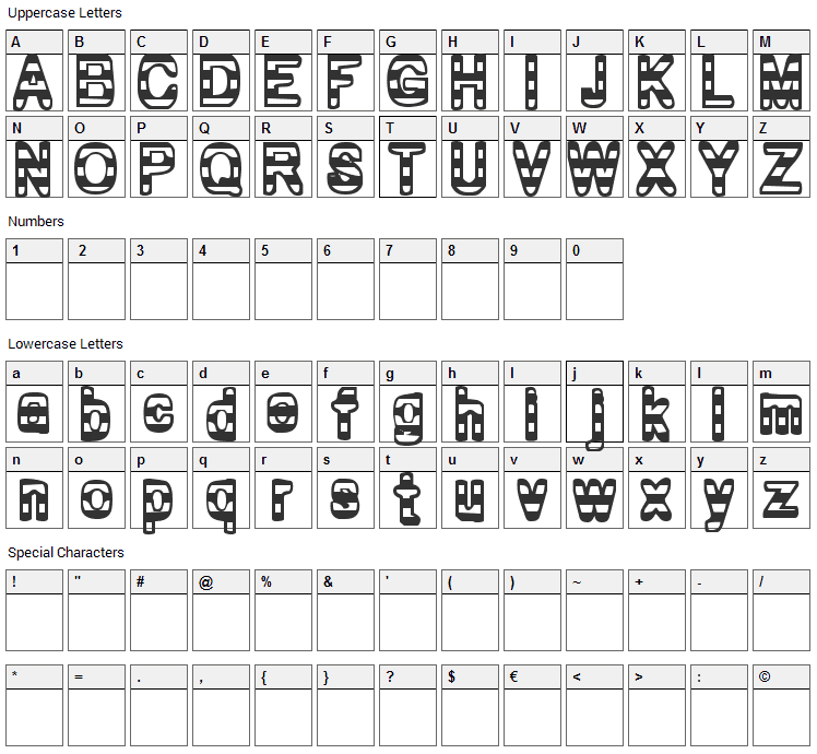 Zebra Parade Font Character Map