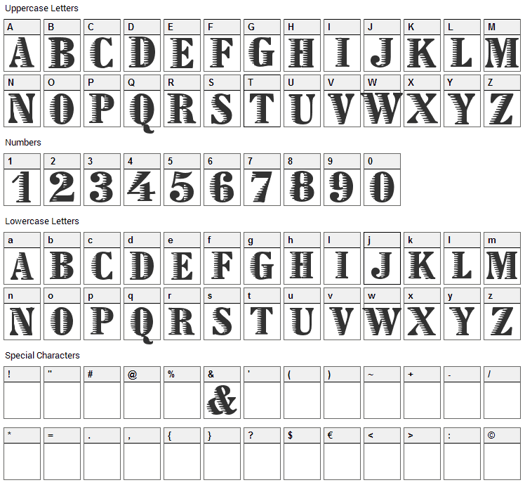 Zebraesq Font Character Map