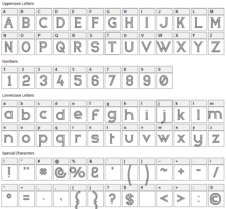 Zebrra Font Character Map