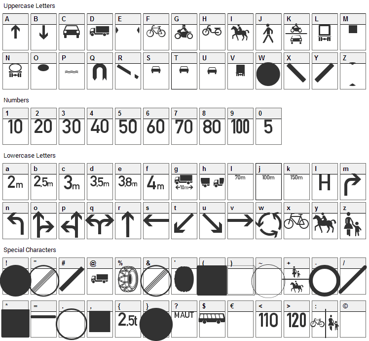 Zeichen Font Character Map