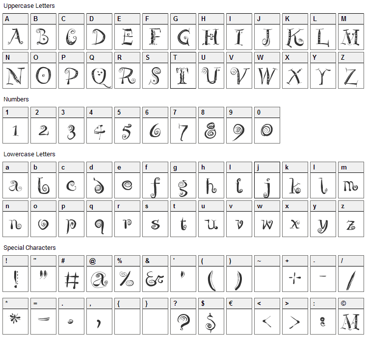 Zeit Geisterbahn Font Character Map