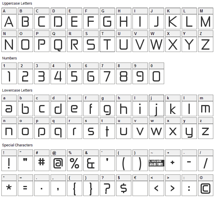 Zekton Font Character Map