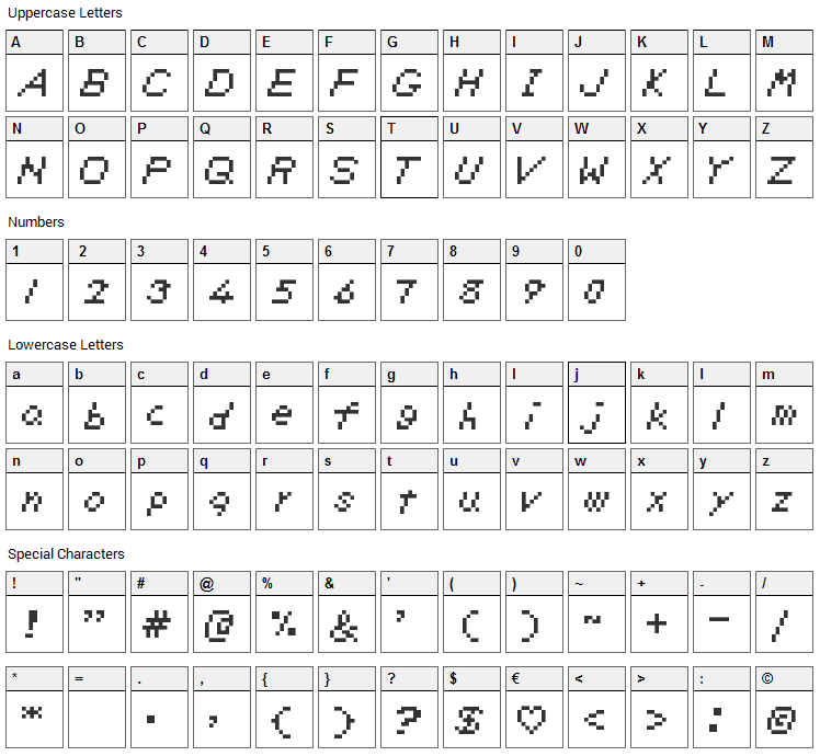 Zelda DX Font Character Map