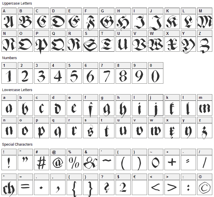 ZenFrax Font Character Map