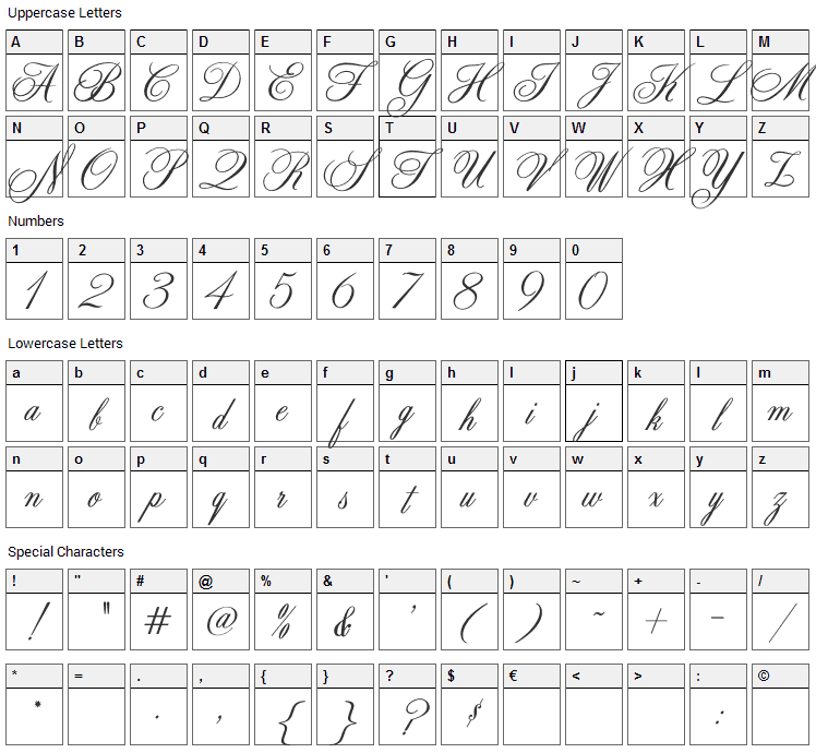 Zenith Font Character Map