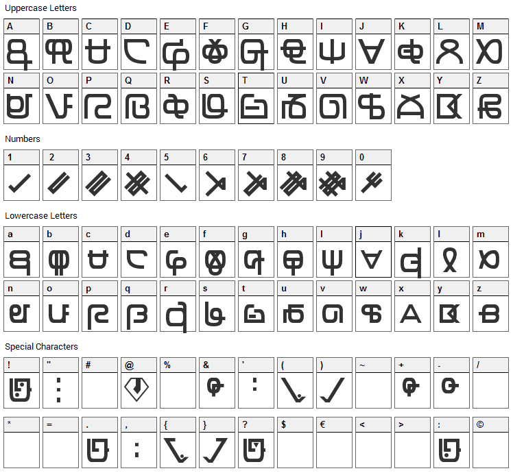 Zentran Font Character Map