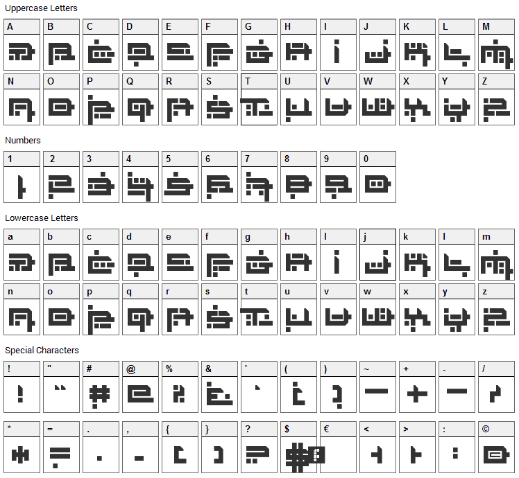 Zephyr Jubilee Font Character Map