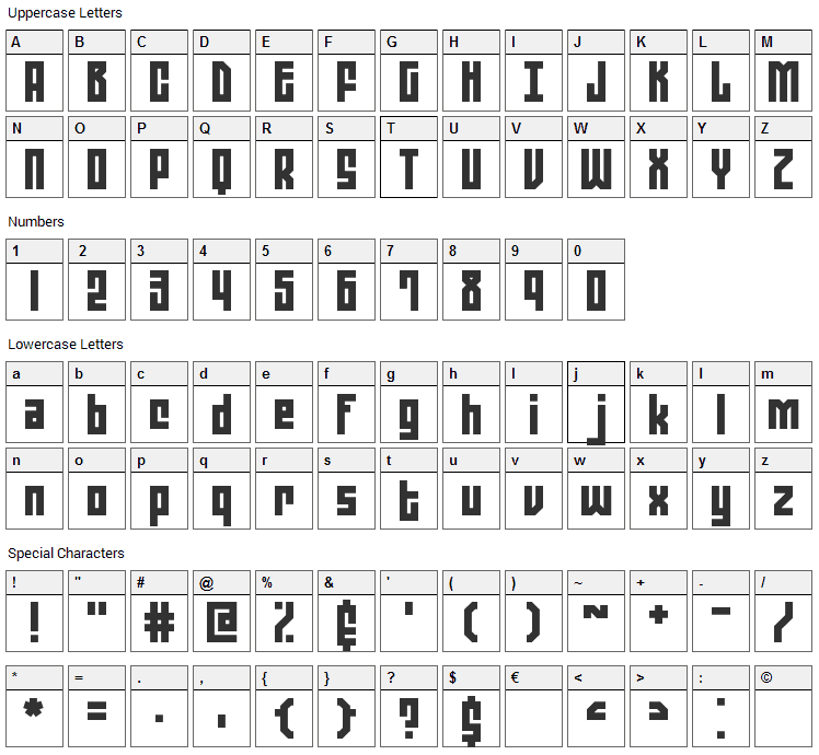 Zephyrean Font Character Map