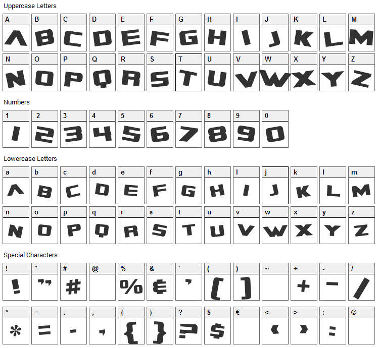 Zero Gravity Font Character Map