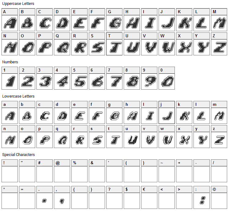 Zero Velocity Font Character Map