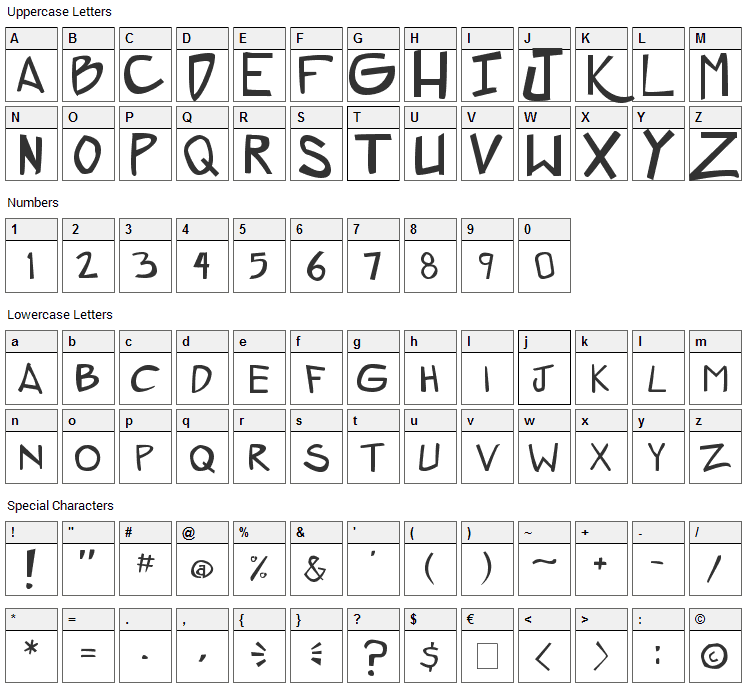 ZeroGene Font Character Map