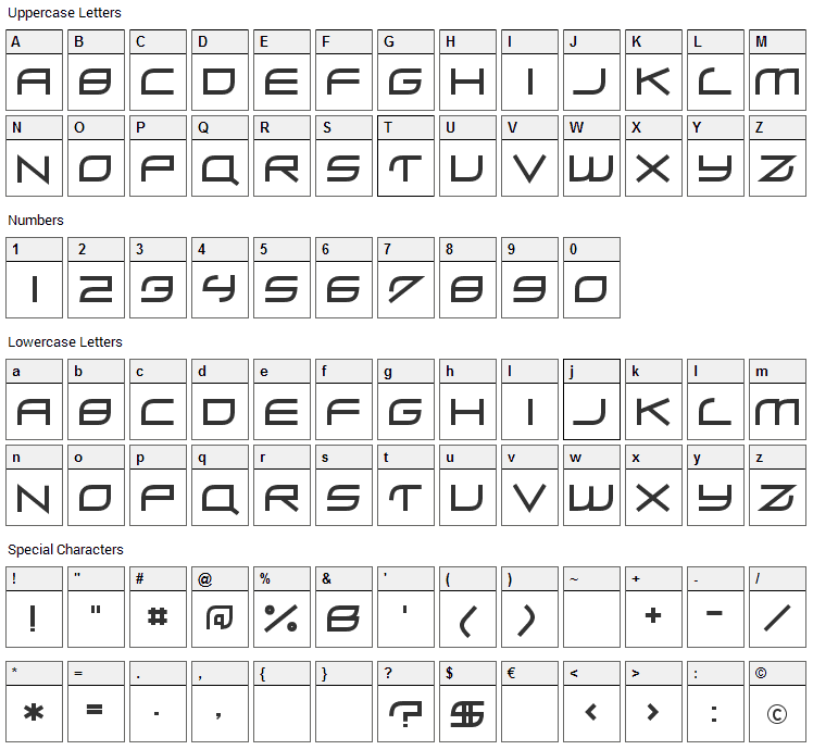 ZeroHour Font Character Map