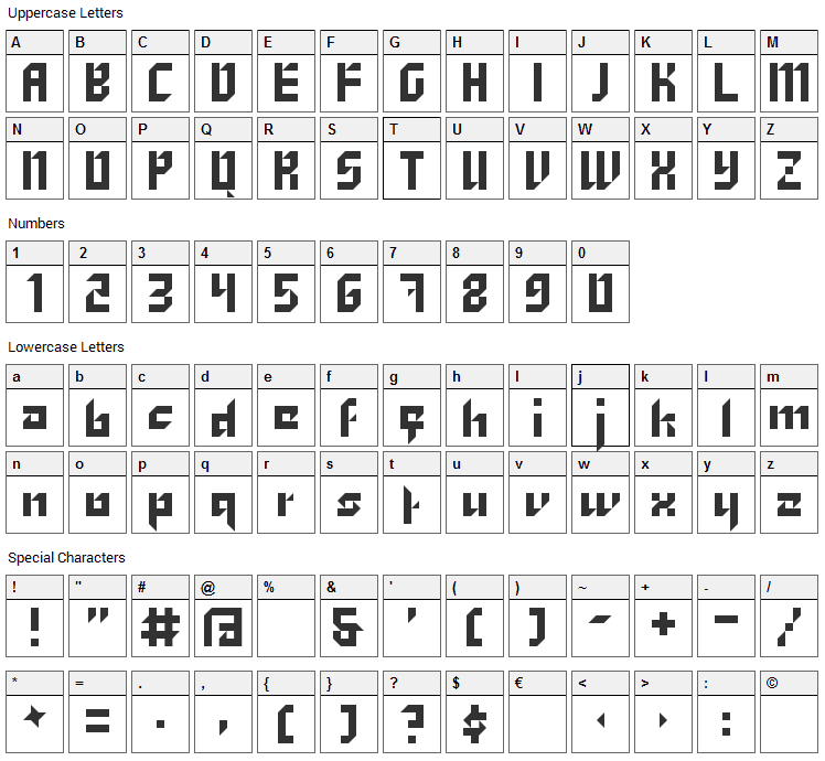 Zhang Font Character Map