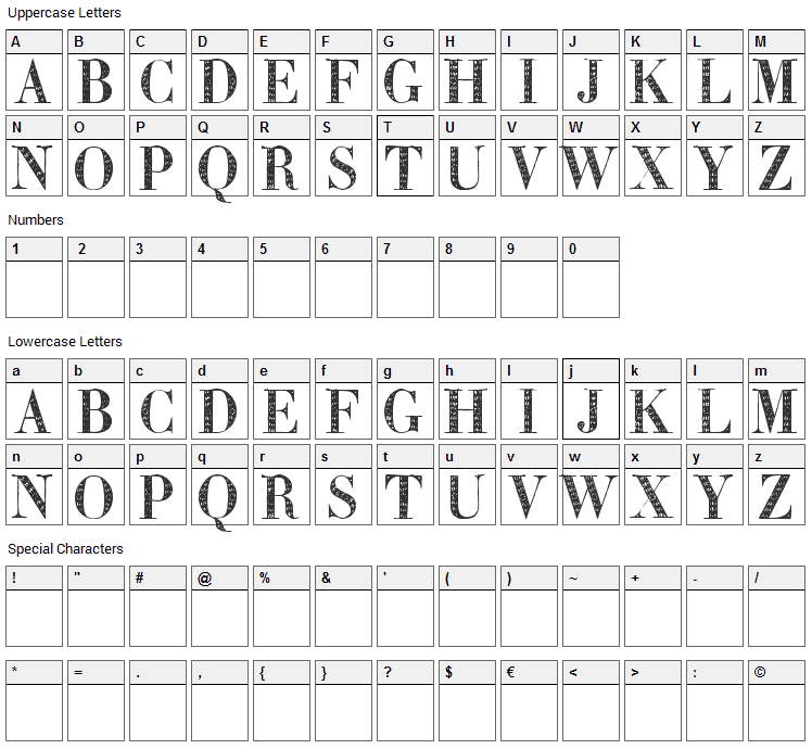 Zierinitialen Font Character Map