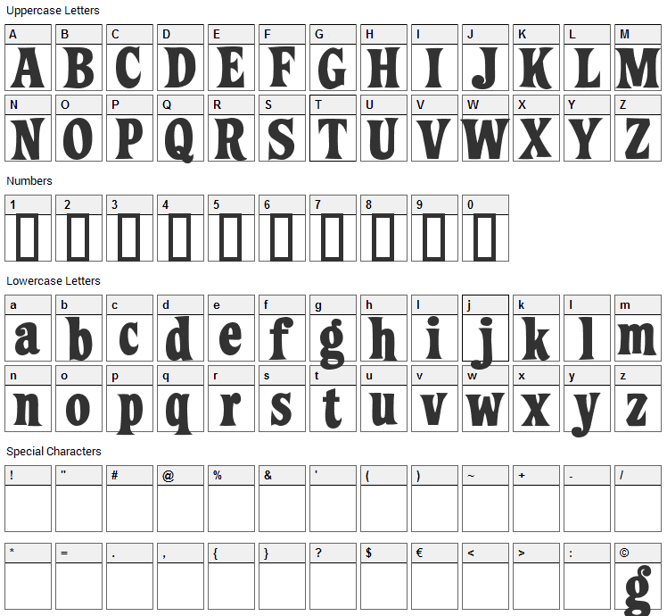 Ziggy Font Character Map