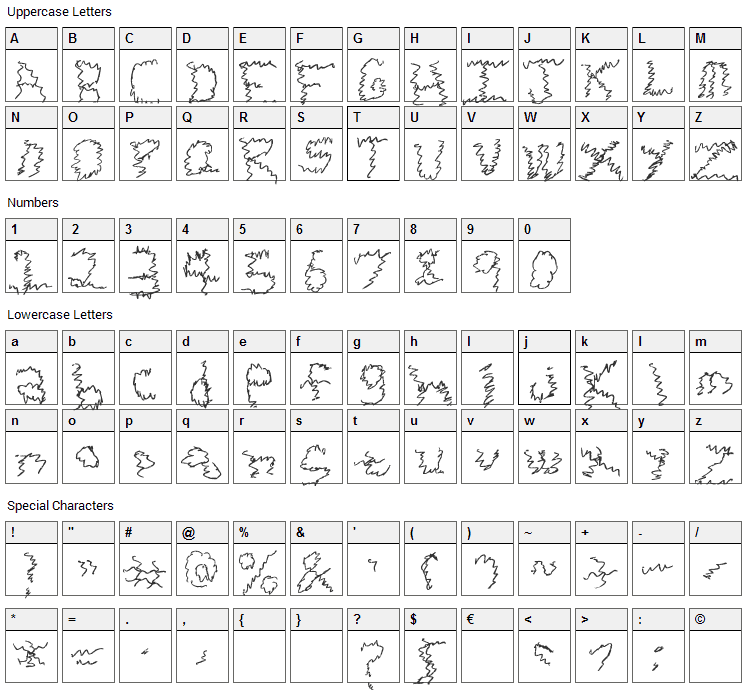 Zigie Zag Font Character Map