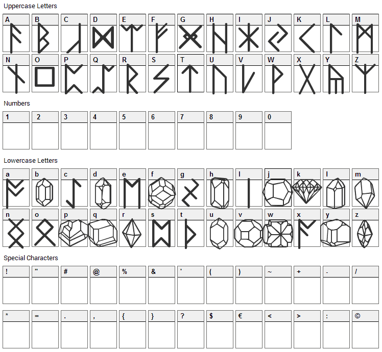 Zillaroonies Font Character Map