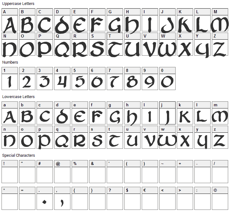 Zilluncial Font Character Map