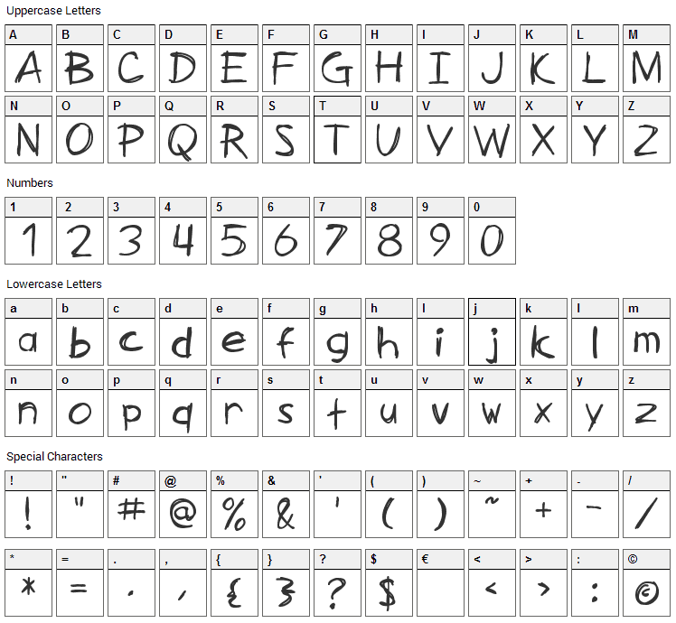 Zimmerman Font Character Map