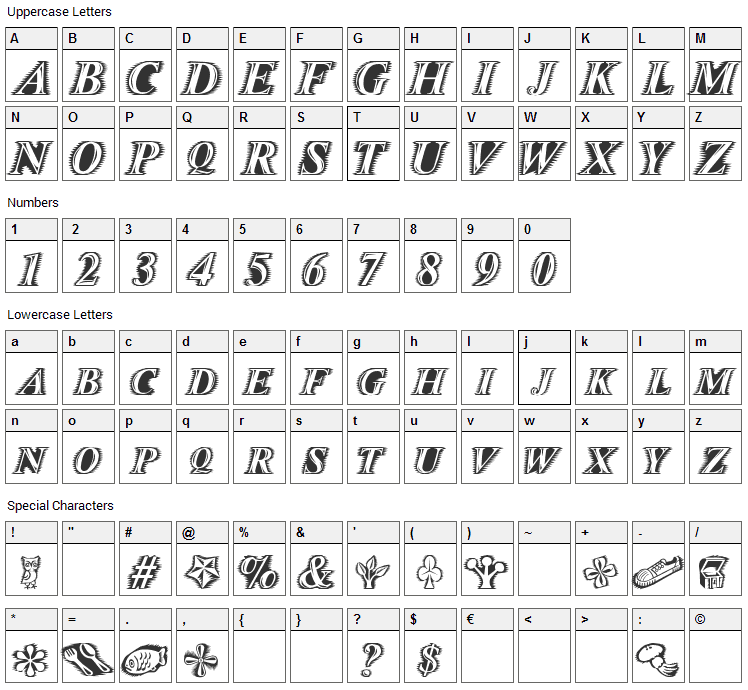 Zippo Font Character Map