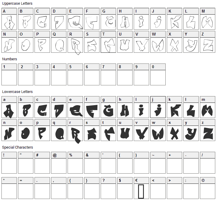 Zit Graffiti Font Character Map