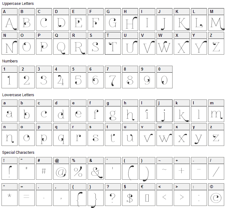 Znikomit No24 Font Character Map