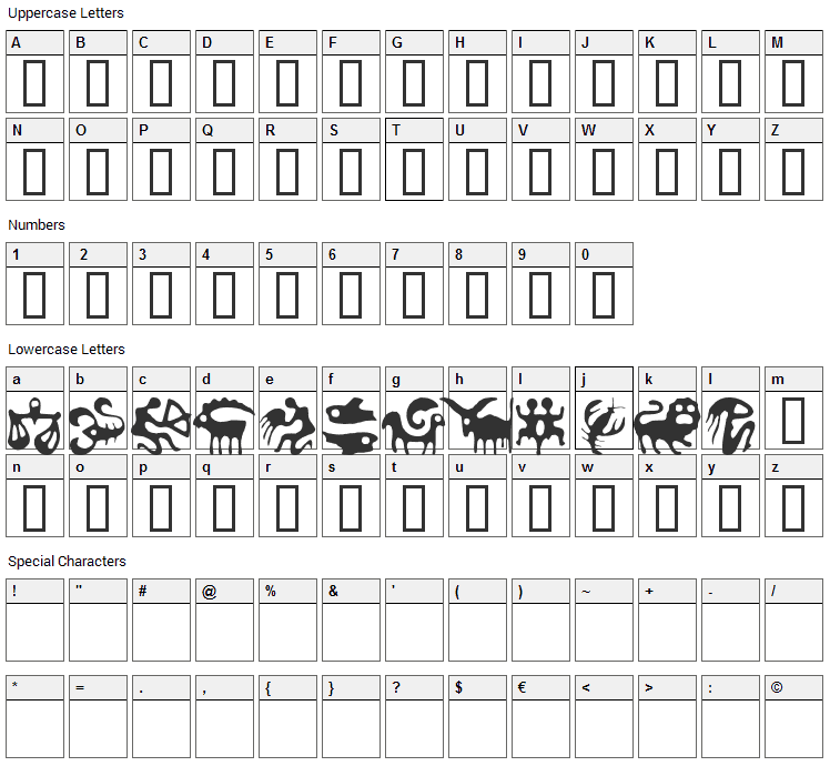 Zodiac Font Character Map