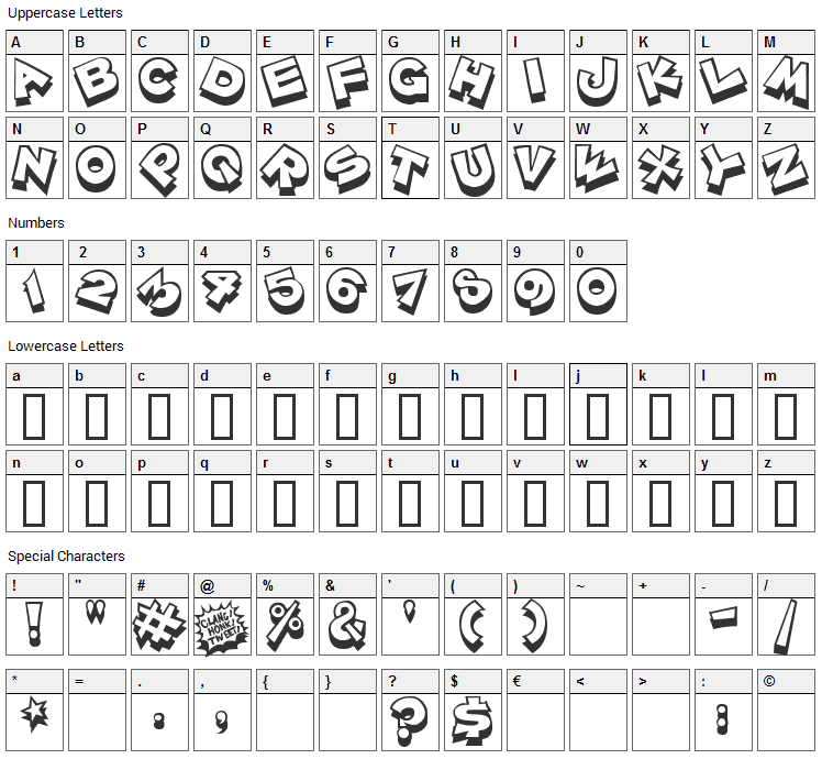 ZoinkFat Font Character Map