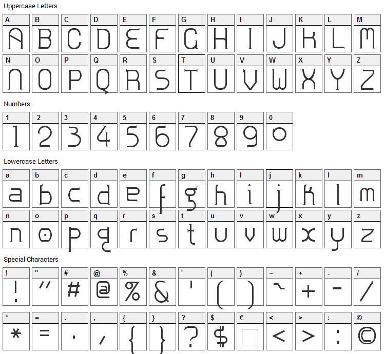 Zoloft Font Character Map