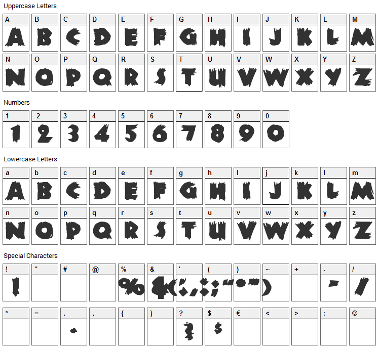 Zombie Font Character Map