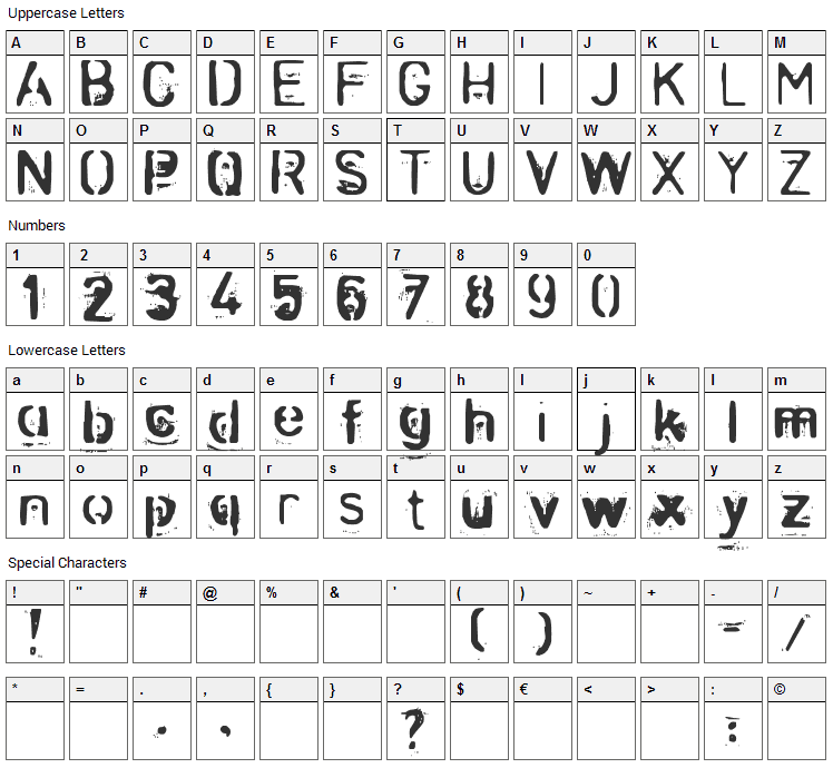 Zombie-Noize Font Character Map
