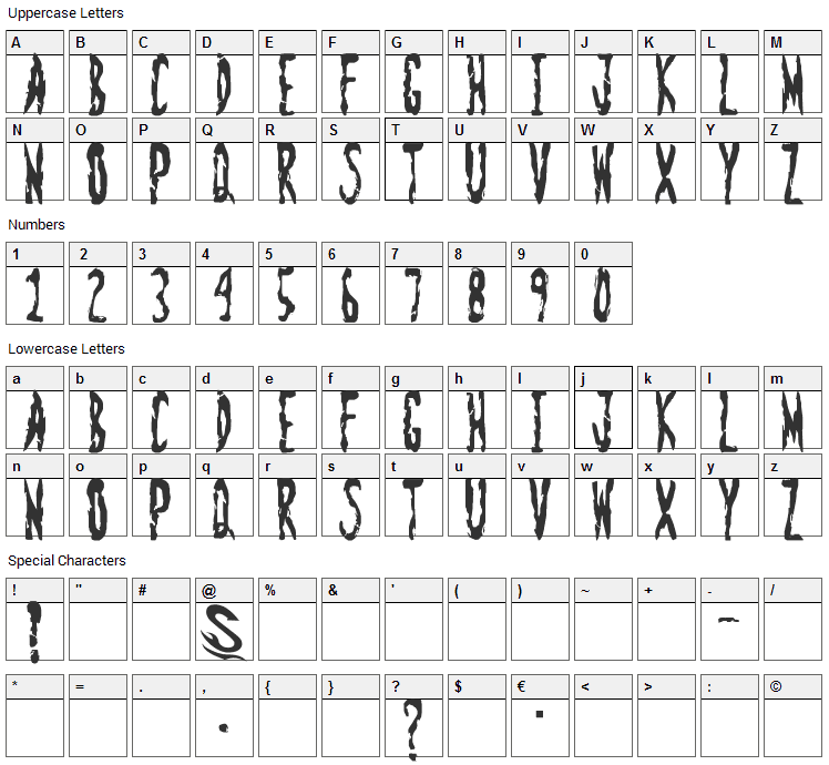 Zombie Shooting Font Character Map