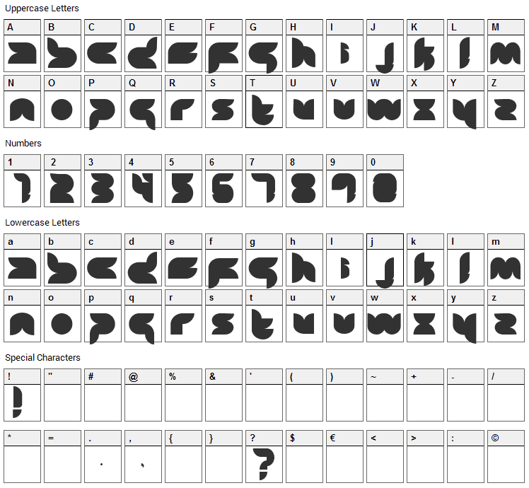 Zon Font Character Map