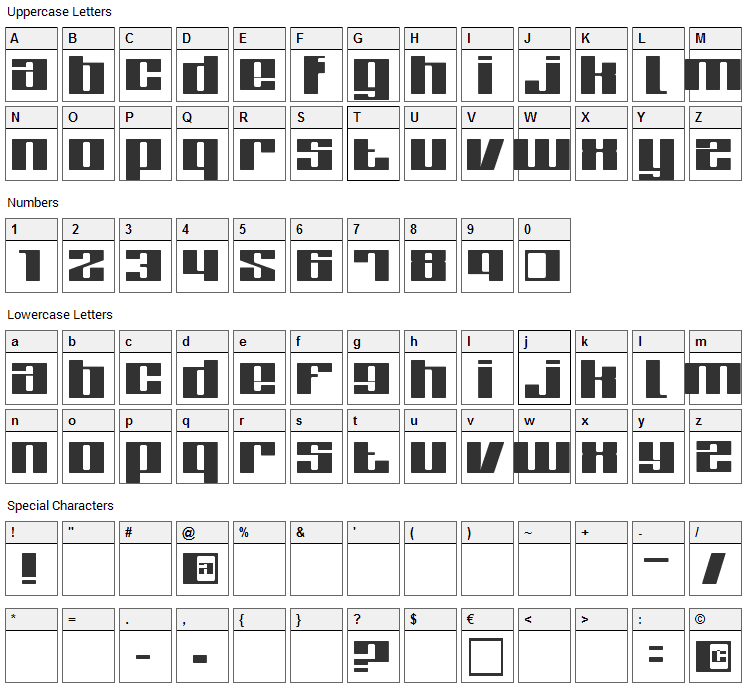 Zone Font Character Map