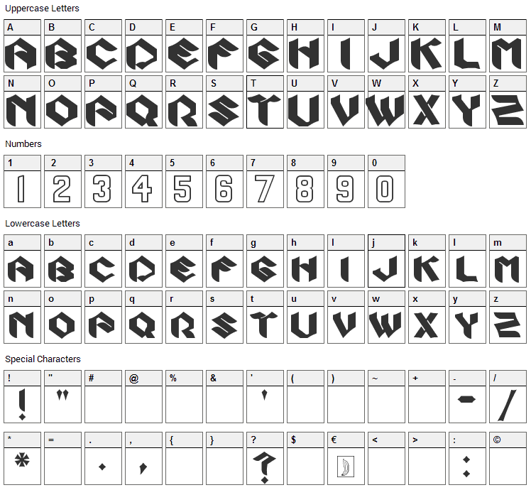 Zook Font Character Map