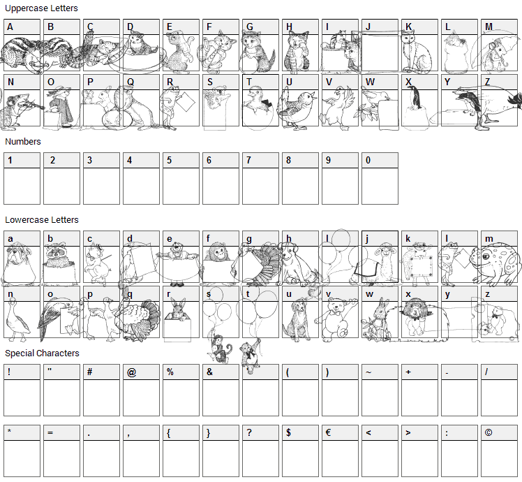 Zooland Font Character Map