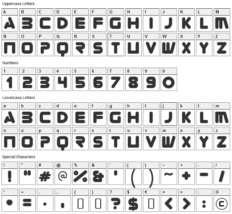 Zorque Font Character Map