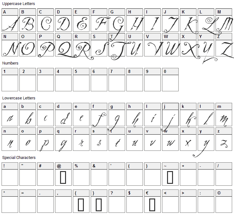 Zothique Font Character Map