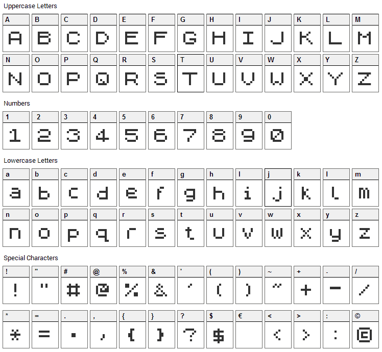 ZXpix Font Character Map