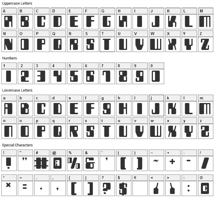 Zyborgs Font Character Map