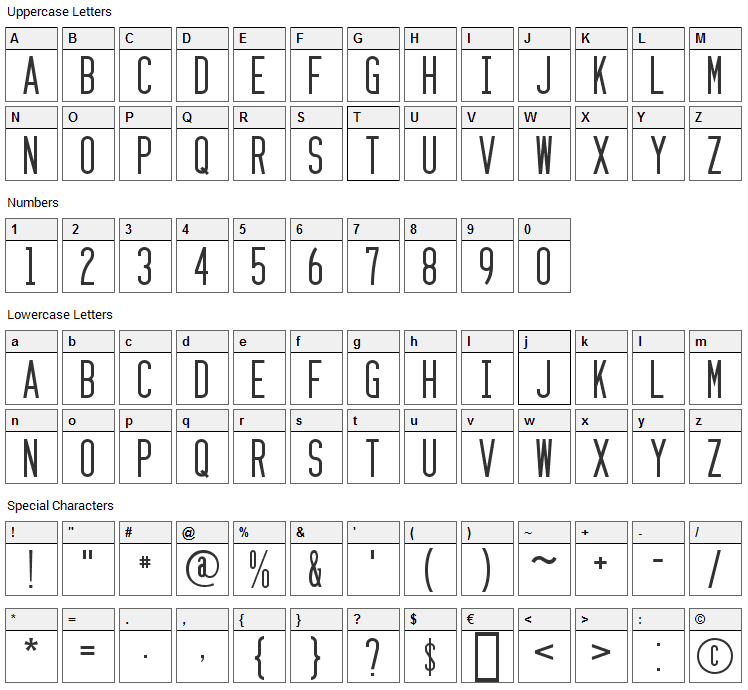 Zzyzx Font Character Map