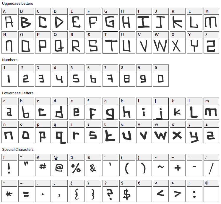 ZZZ Font Character Map