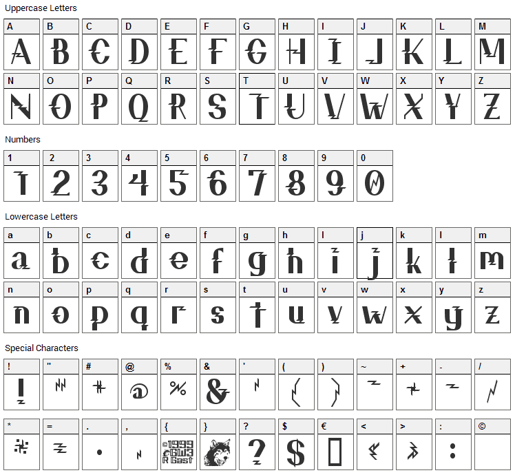 ZZZ Top Font Character Map